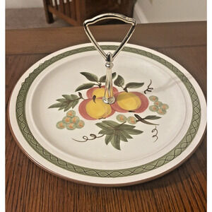 Vintage Stangl Apple Delight 10" Serving Plate with Handle MCM Art Pottery